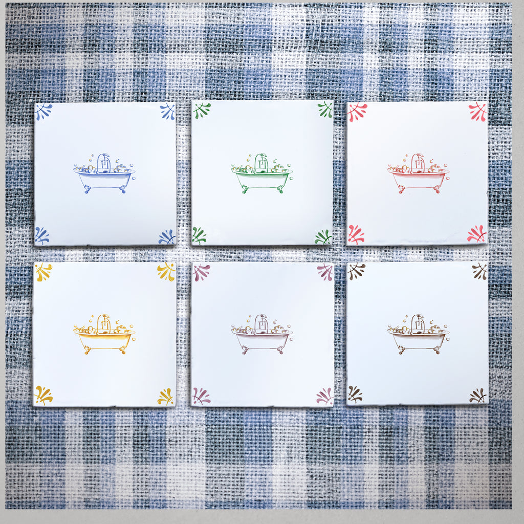 Bathtub Delft Tile, Gold Lustre