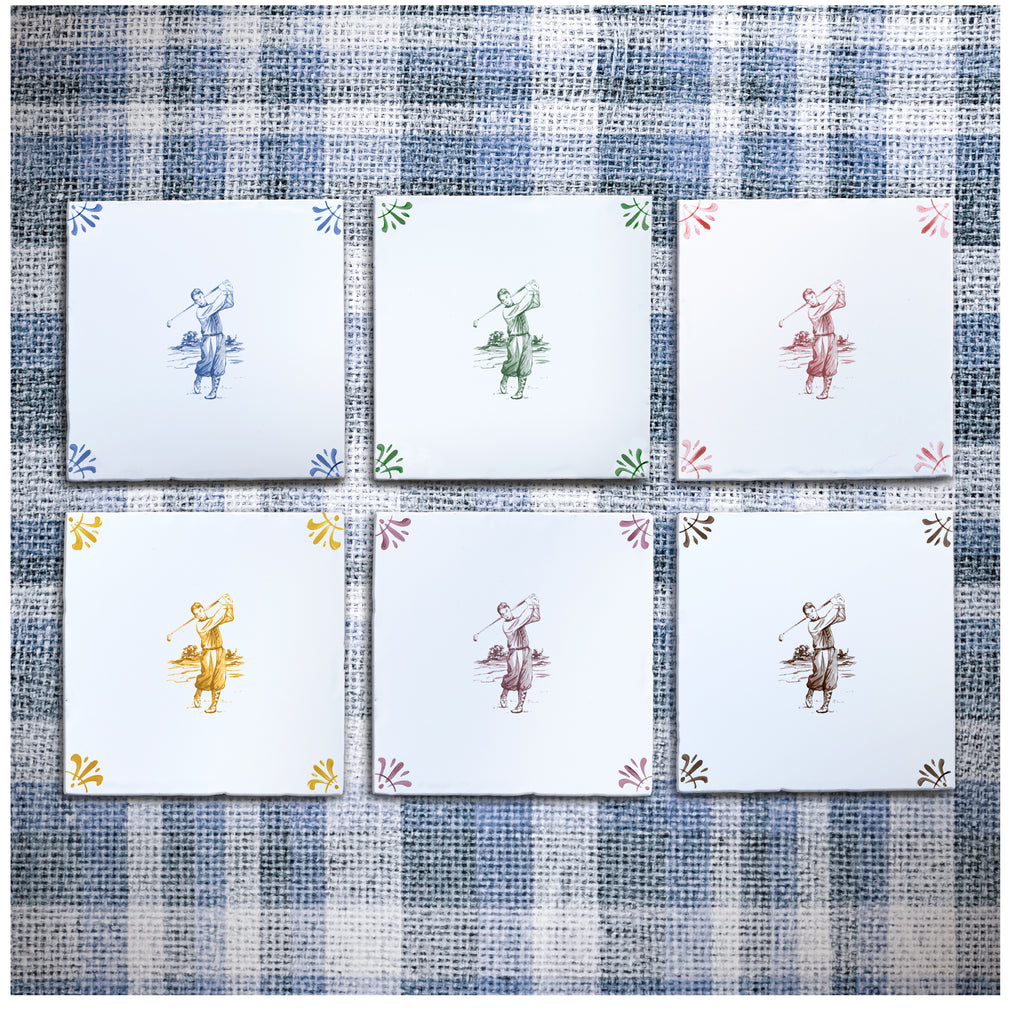 Golfer Delft Tile