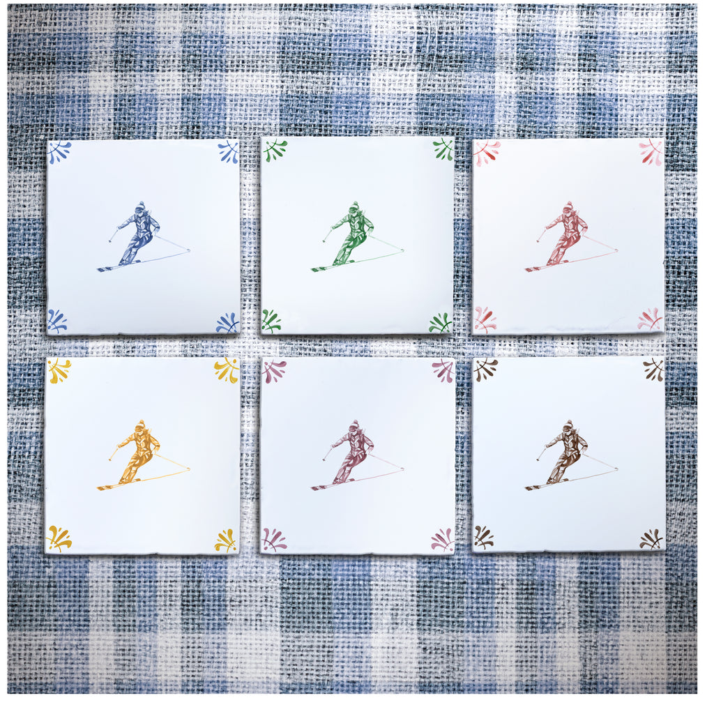 Skier Delft Tile