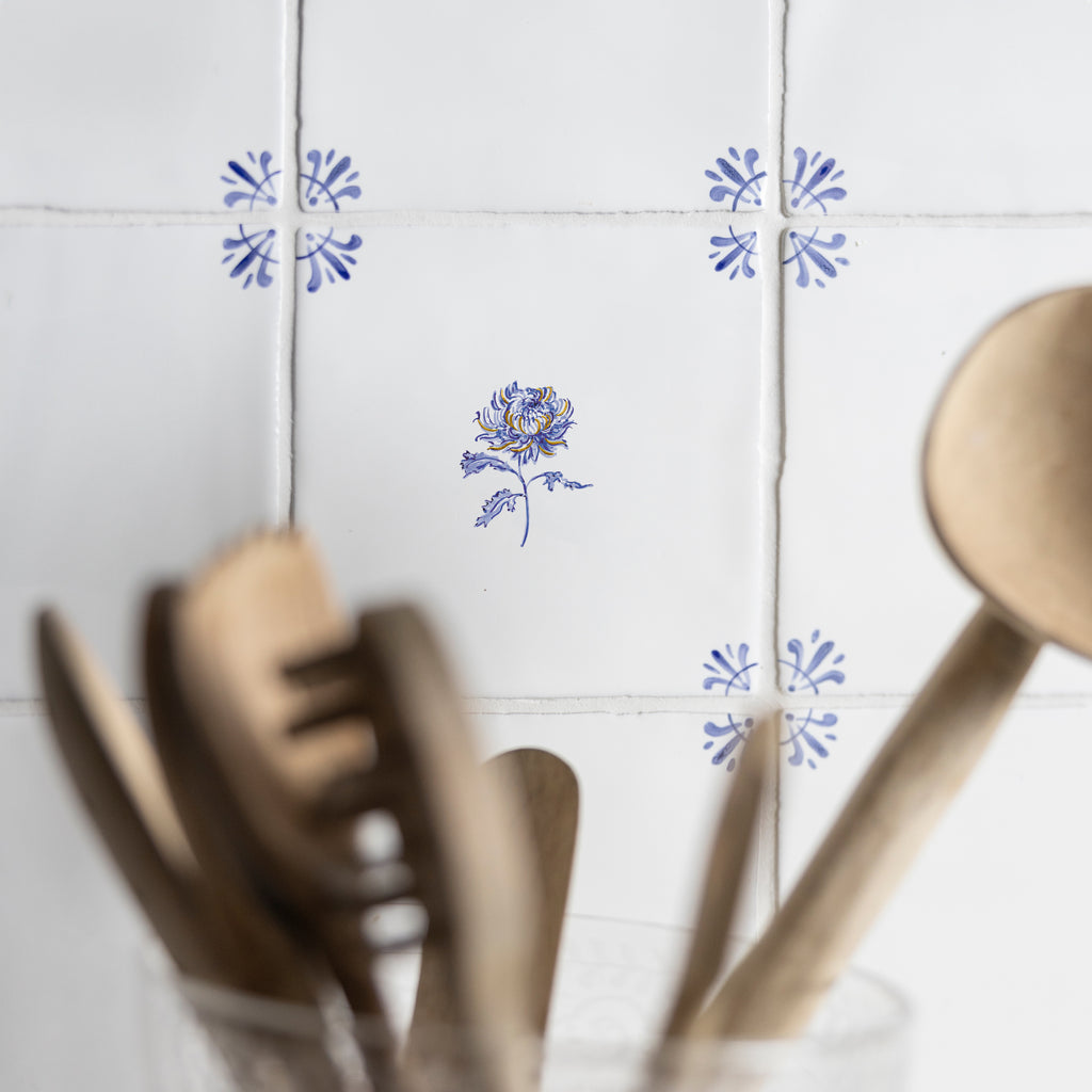 Chrysanthemum Delft Tile, Gold Lustre