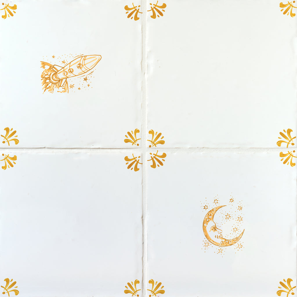 Moon and Stars Delft Tile