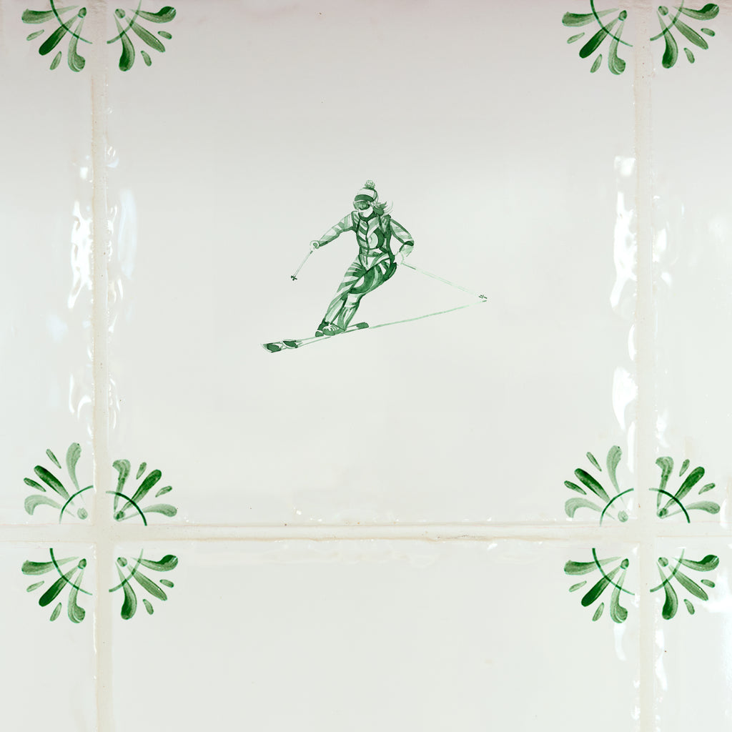 Skier Delft Tile