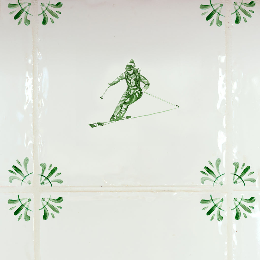 Skier Delft Tile