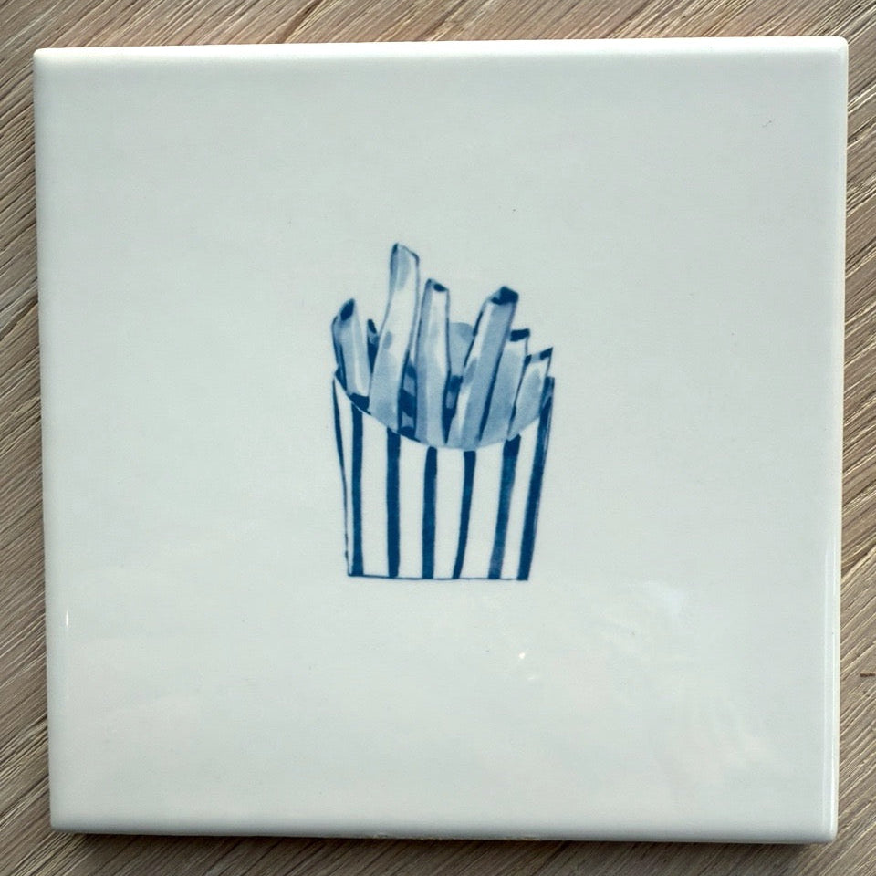 End of Line, French Fries Delft Tile, Blue
