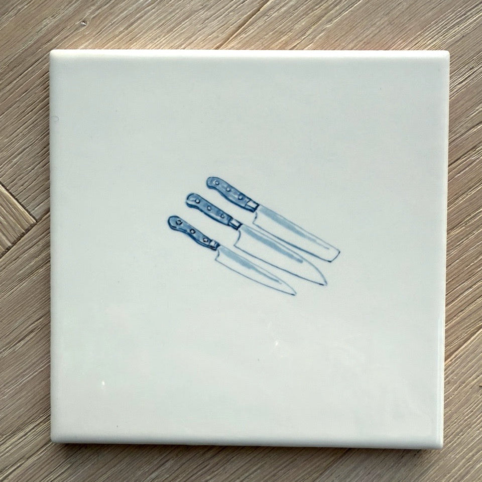 End of Line, Kitchen Knives Delft Tile, Blue