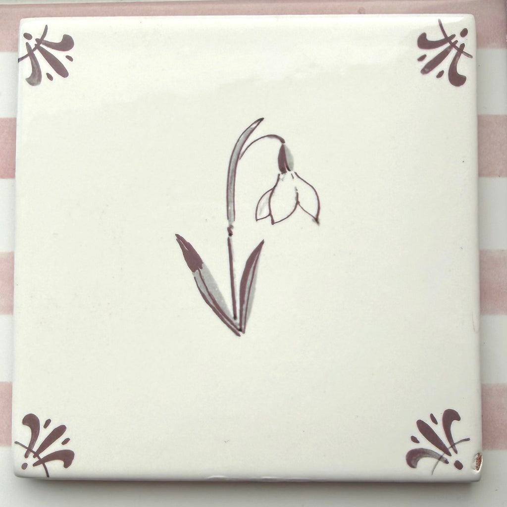 Snowdrop Delft Tile, Manganese