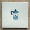 End of Line, Moka Pot Delft Tile, Blue