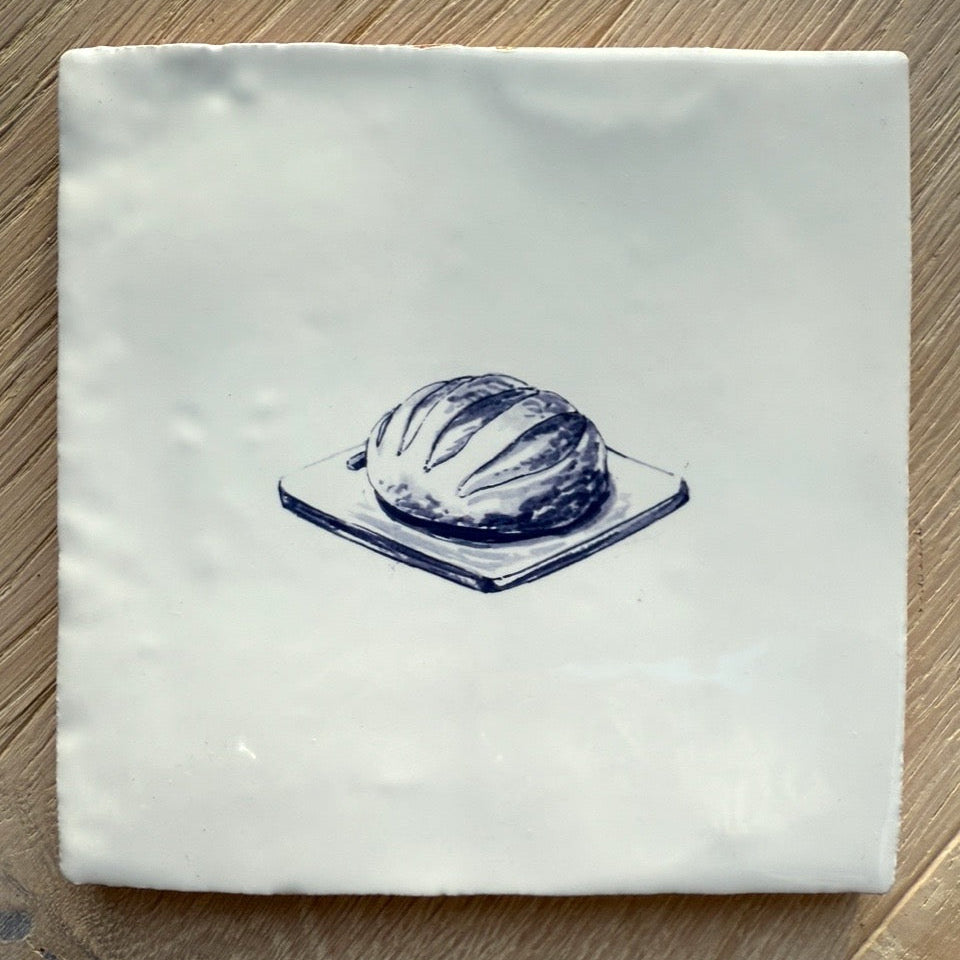 End of Line, Sourdough Loaf Delft Tile, Navy Blue