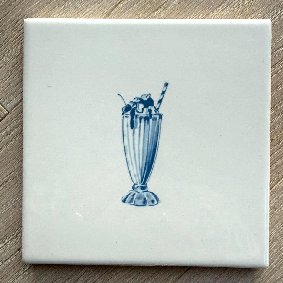 End of Line, Ice Cream Sundae Delft Tile, Blue