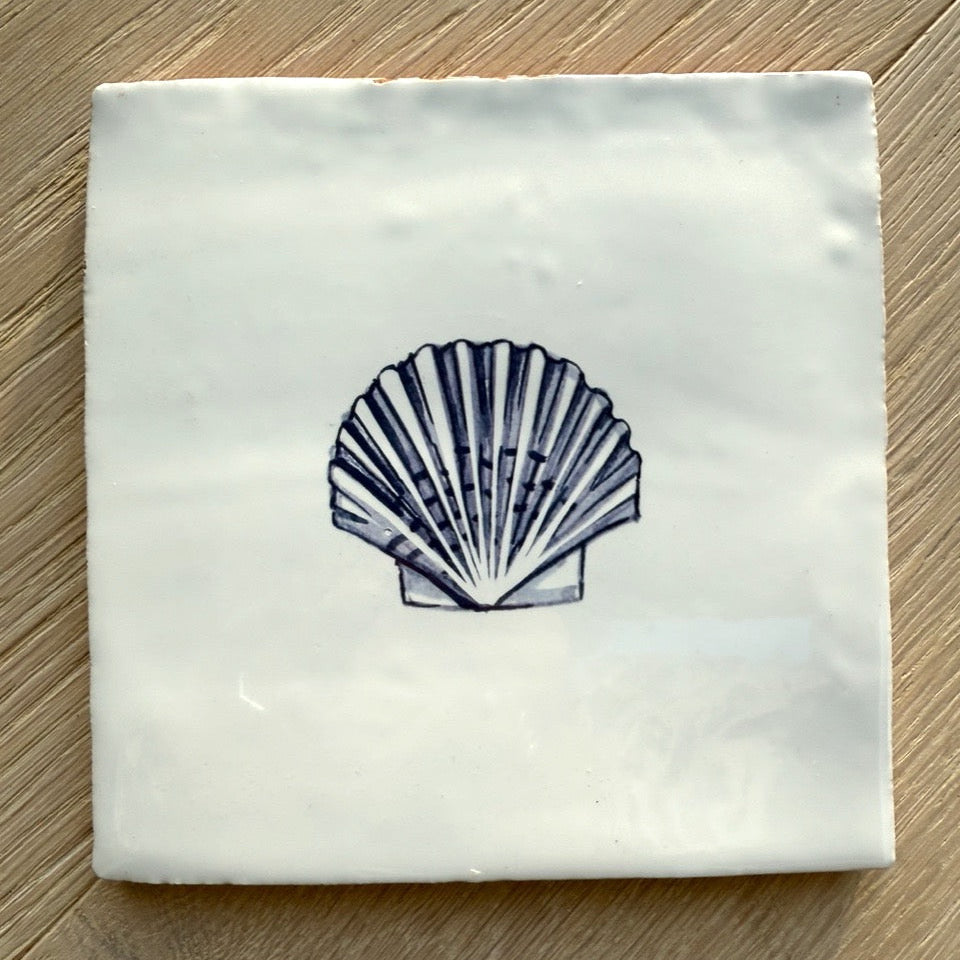 End of Line, Scallop Shell Delft Tile, Navy Blue