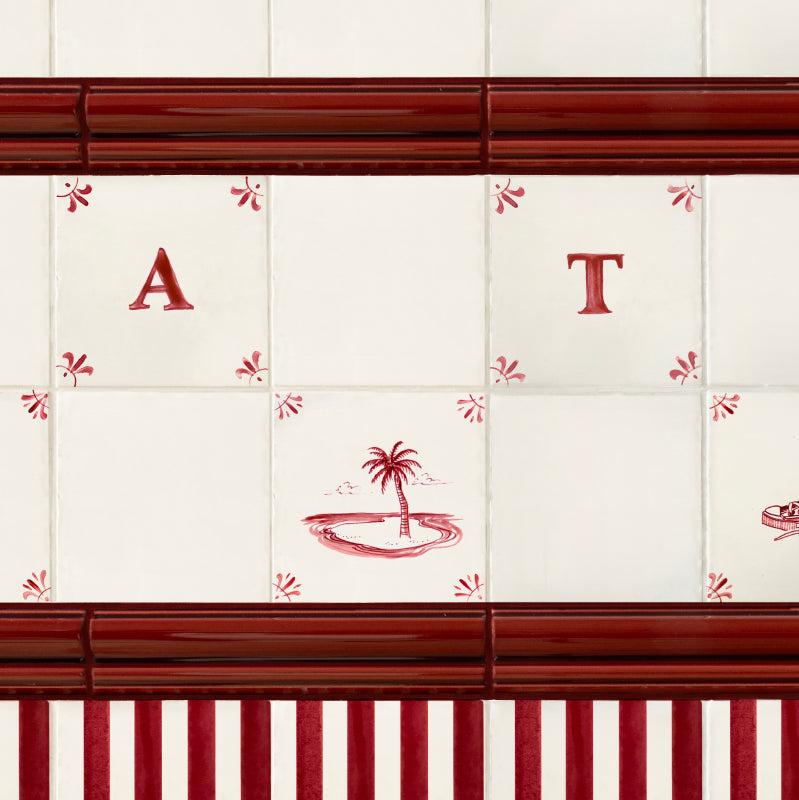 Pinstripe Tile, Delft Crimson