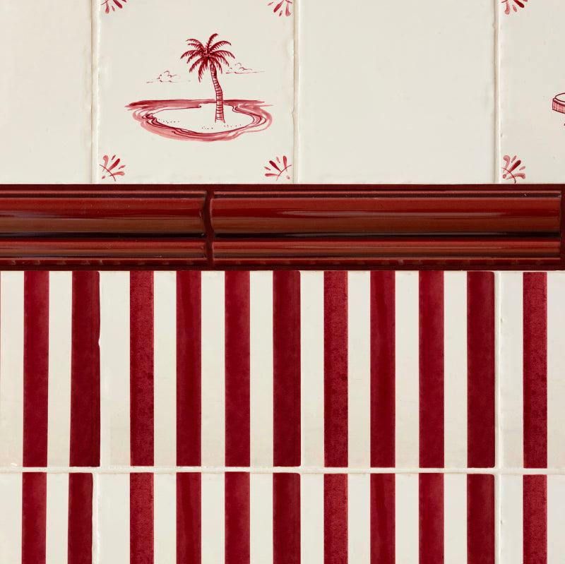 Pinstripe Tile, Delft Crimson