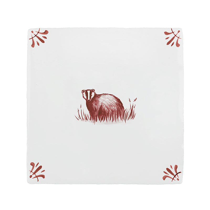 Tile with a red badger illustration on a white background