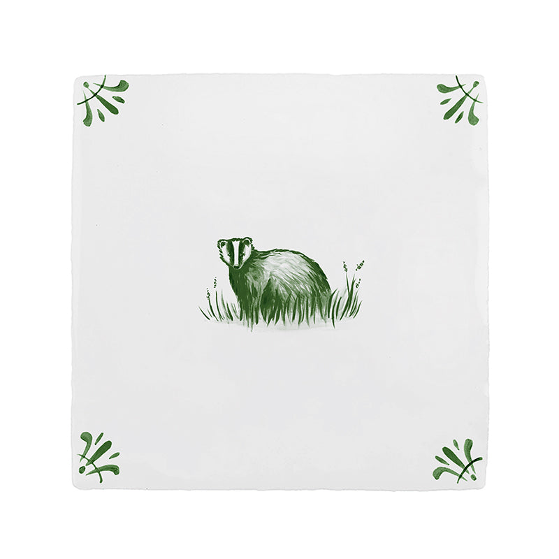 Tile with a badger illustration on a white background