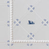 Decorative tiles with a badger design and blue floral patterns on a white background