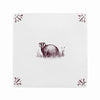 White tile with a badger design and decorative elements on a white background