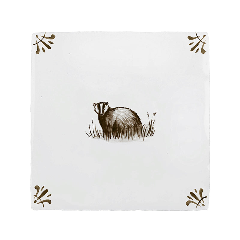 Tile with a badger illustration on a white background