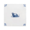 White tile with blue badger design and decorative elements on a white background