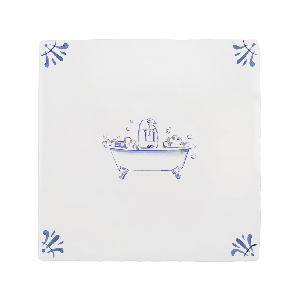 Bathtub Delft Tile, Gold Lustre