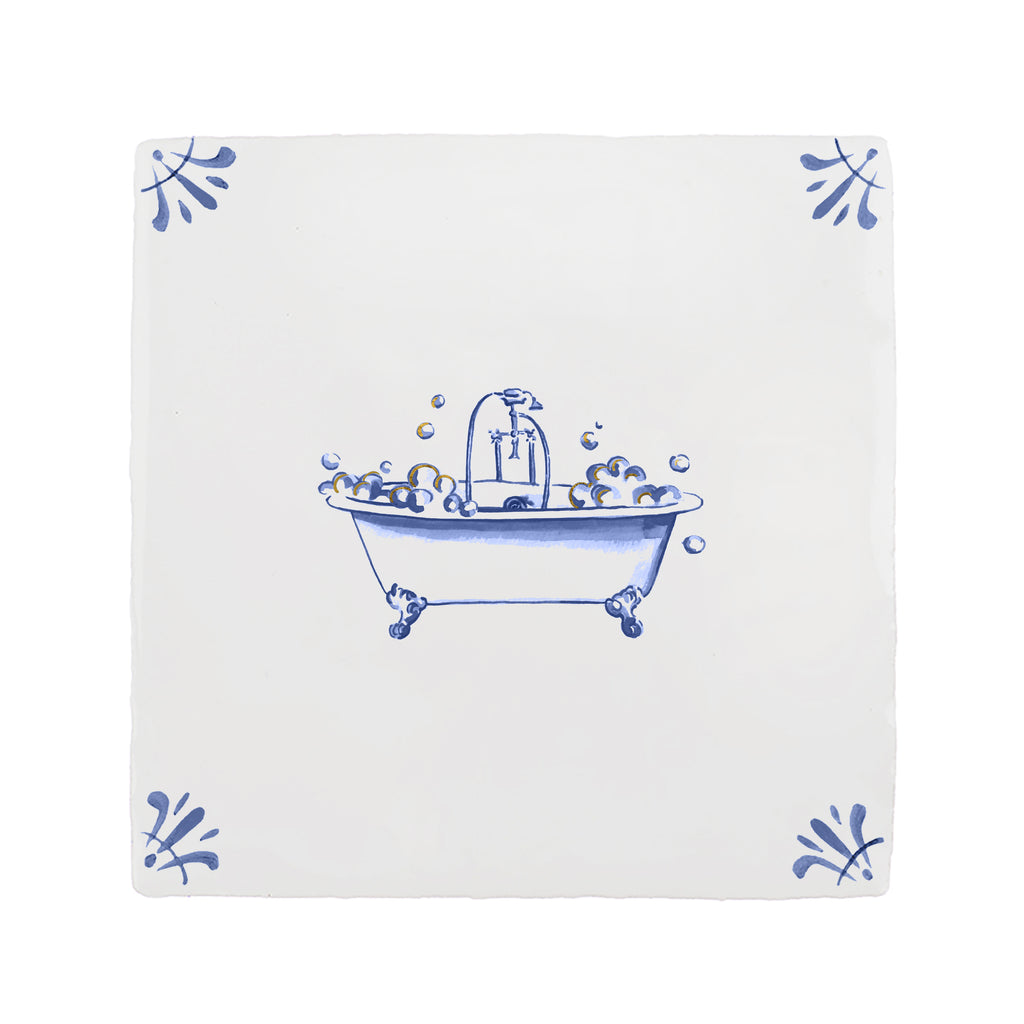 Bathtub Delft Tile, Gold Lustre
