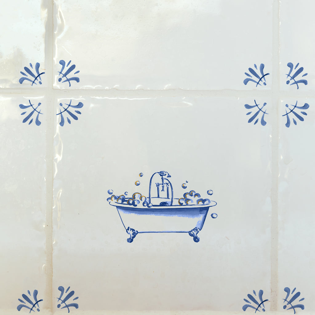 Bathtub Delft Tile, Gold Lustre