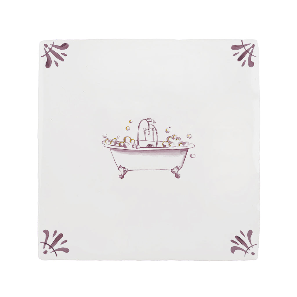 Bathtub Delft Tile, Gold Lustre