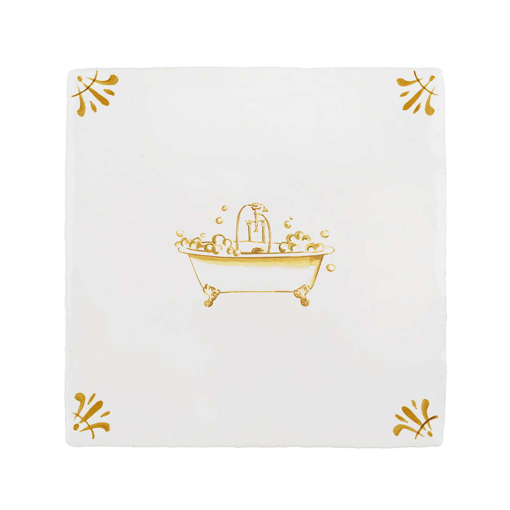 Bathtub Delft Tile, Gold Lustre