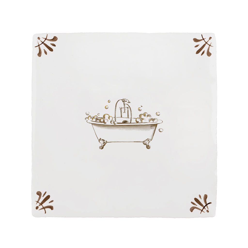 Bathtub Delft Tile, Gold Lustre