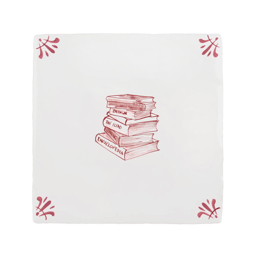 Stacked Books Delft Floor Tile