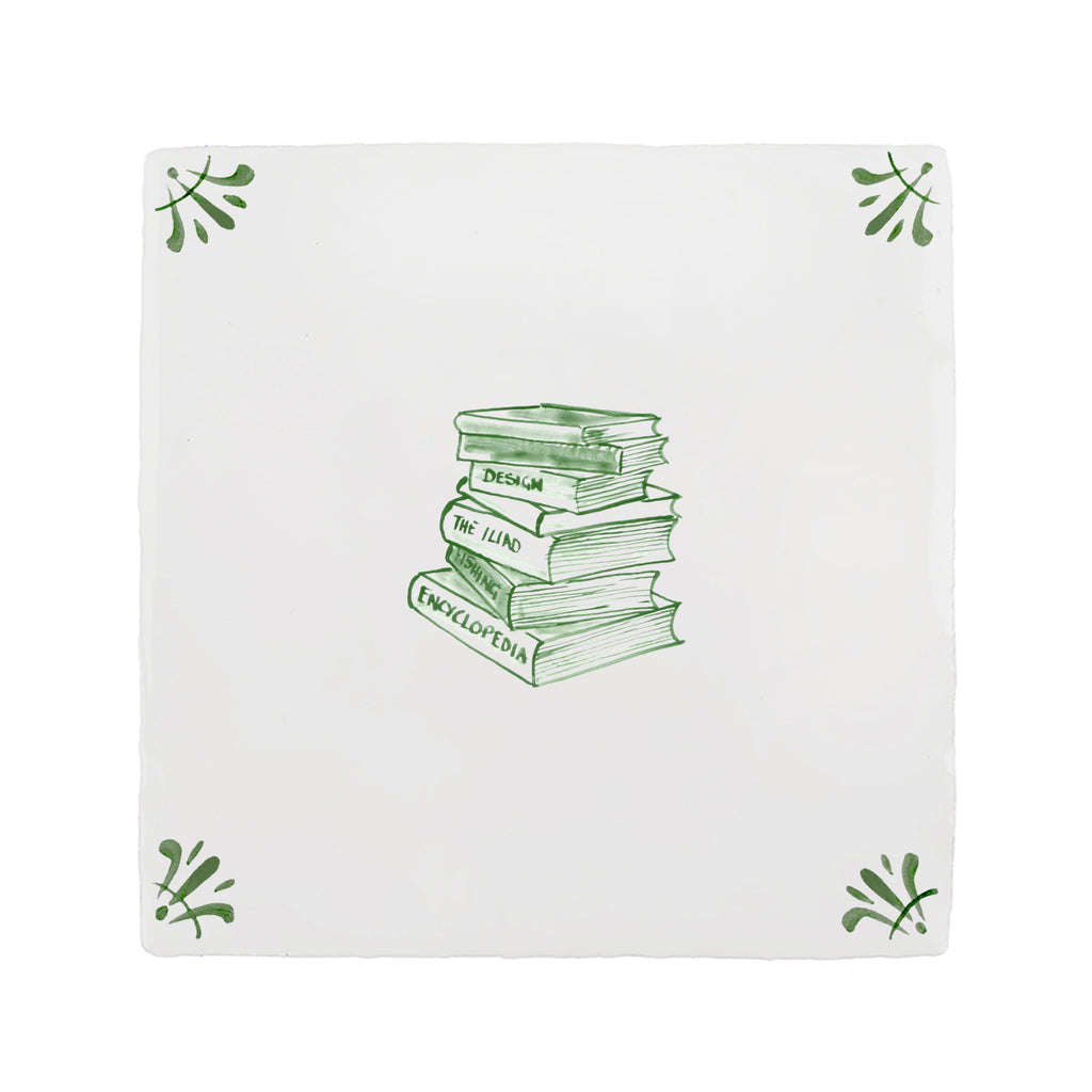 Stacked Books Delft Floor Tile