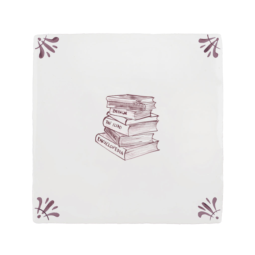 Stacked Books Delft Floor Tile