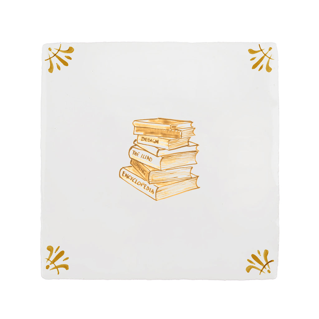 Stacked Books Delft Floor Tile