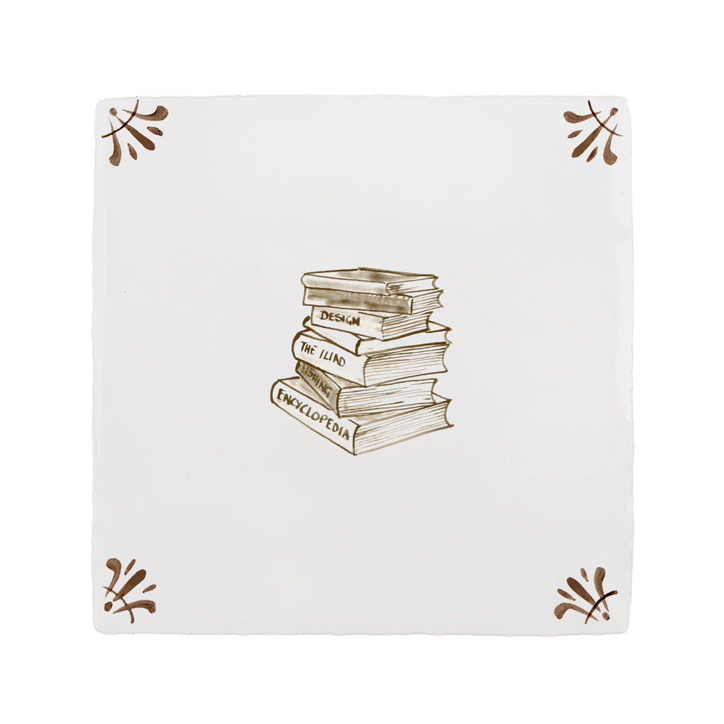 Stacked Books Delft Floor Tile