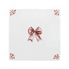 White tile with a crimson bow design on a white background