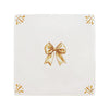 White tile with a mustard bow design on a white background