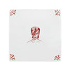 White tile with a crimson patten and illustration of David Bowie
