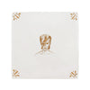 White tile with a mustard patten and illustration of David Bowie