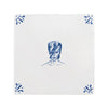 White tile with a blue patten and illustration of David Bowie