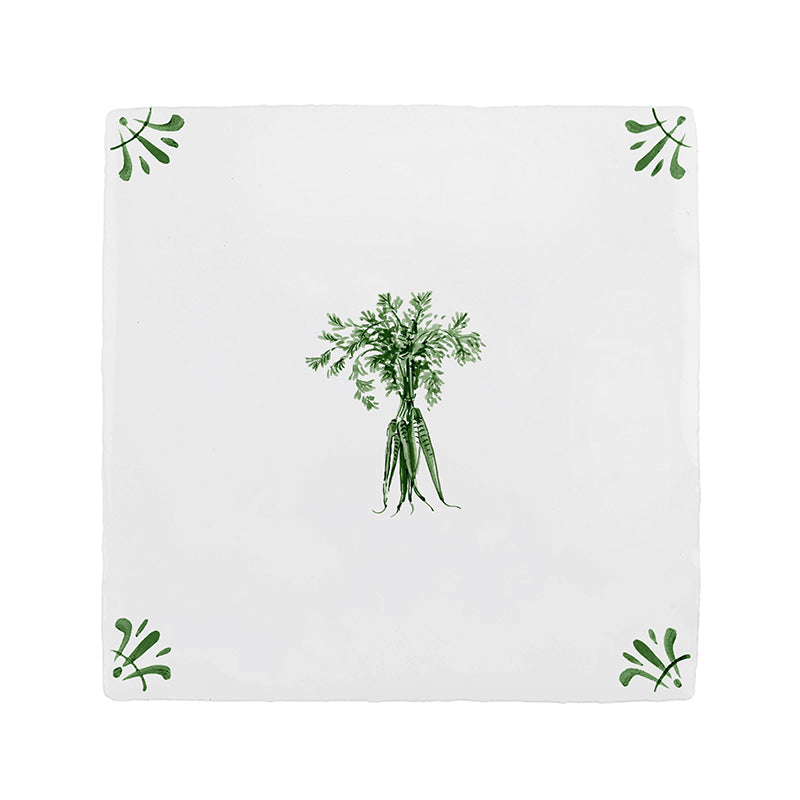 Bunch of Carrots Delft Tile Sample, Green