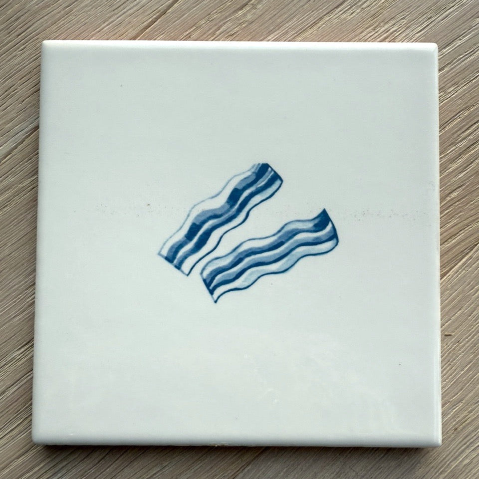 End of Line, Bacon Slices Delft Tile, Blue