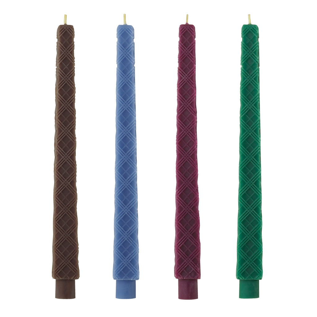Tartan Obelisk Taper Candles, Pack of 4, Harris Dawn
