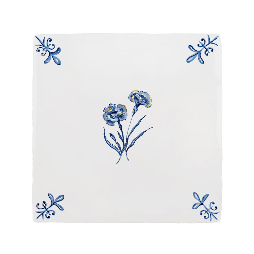 Carnation Delft Tile, Gold Lustre