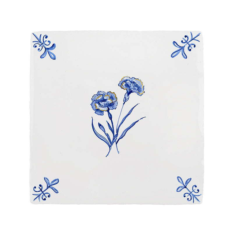 Carnation Delft Tile, Gold Lustre