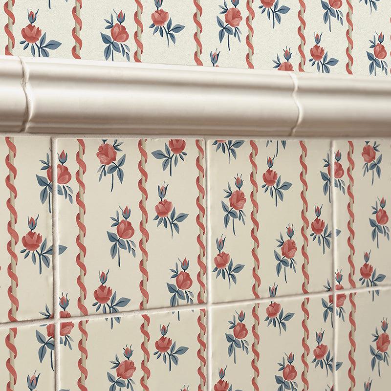 Poles & Roses II Tiles, Chantilly- Set of 4