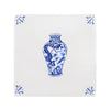 White tile with blue decorative vase design on a white background