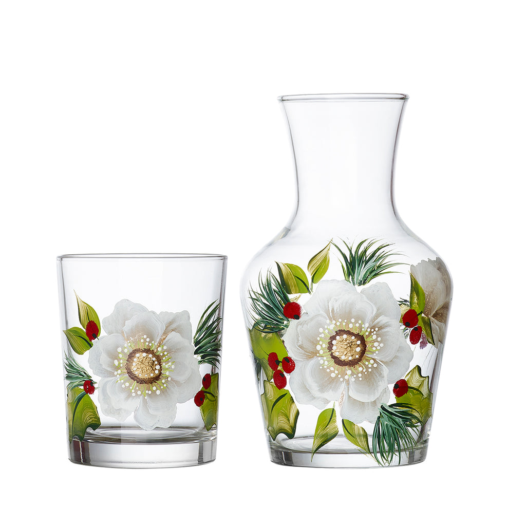 Christmas Flower Carafe and Tumbler