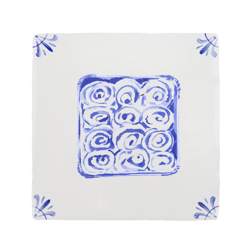 End of Line, Cinnamon Rolls Delft Tile, Blue