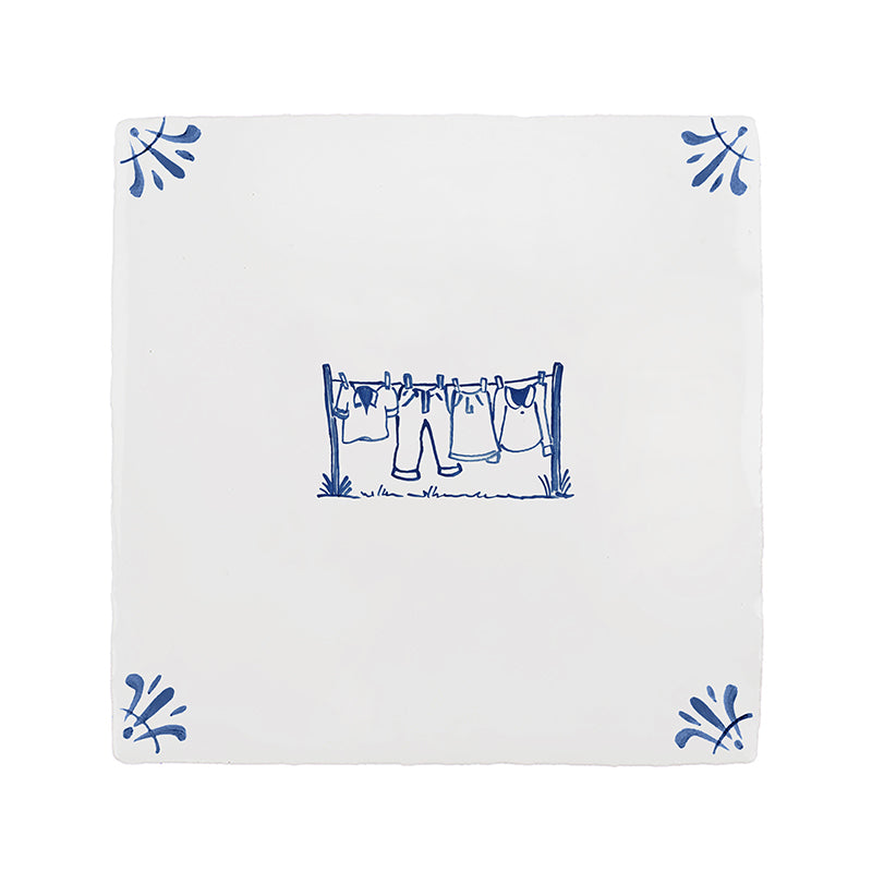 Clothes Line Delft Tile Sample, Blue