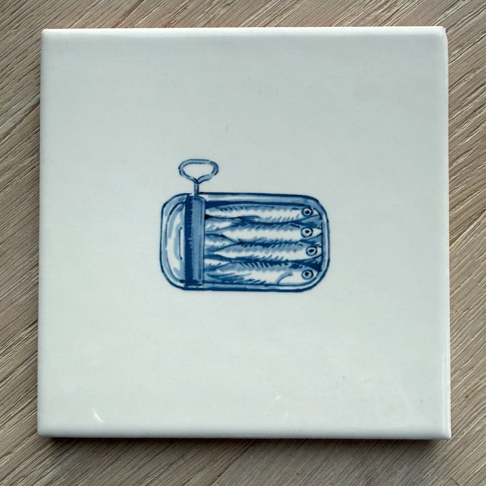 End of Line, Can of Sardines Delft Tile, Blue