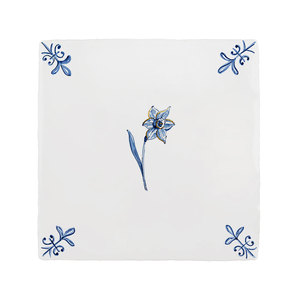 Daffodil Delft Tile, Gold Lustre